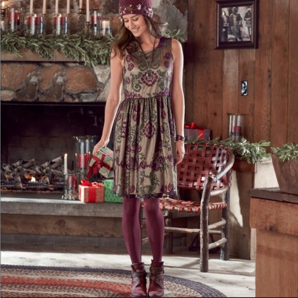 Sundance Dress with Burgundy and Black Floral Design